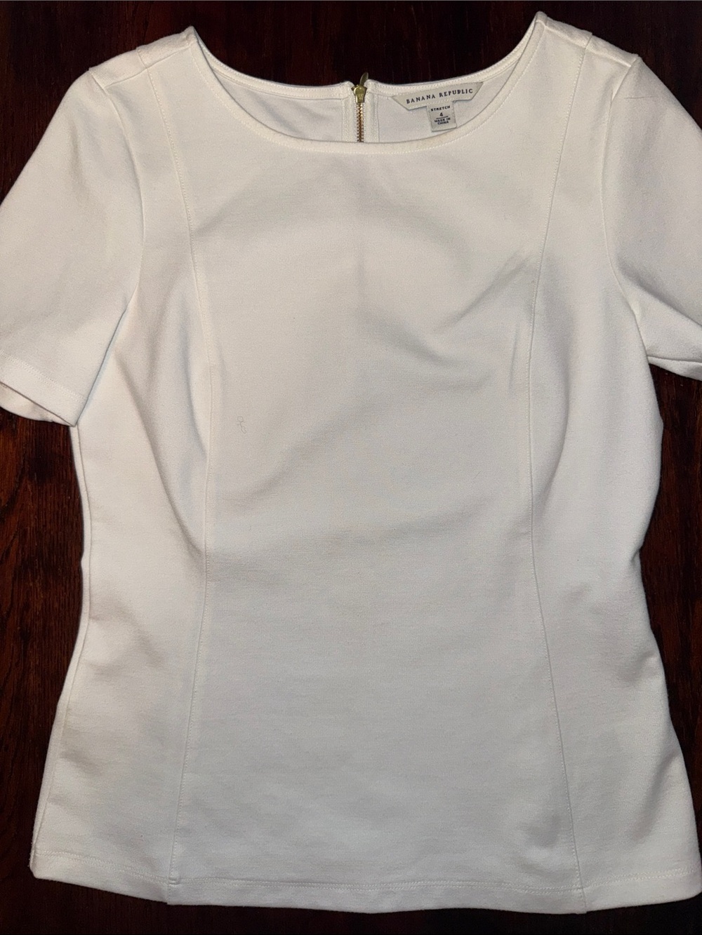 Banana Republic Soft White Short Sleeve Ponte Crew Top with Stretch